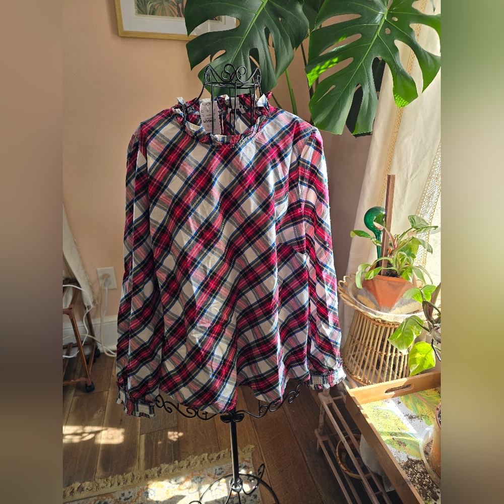 J. Crew Red and Blue Plaid Blouse
